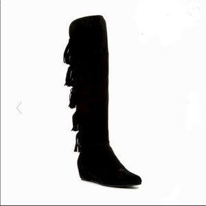 Isola Tavora Fringe Tall Wedge Boot Black Suede